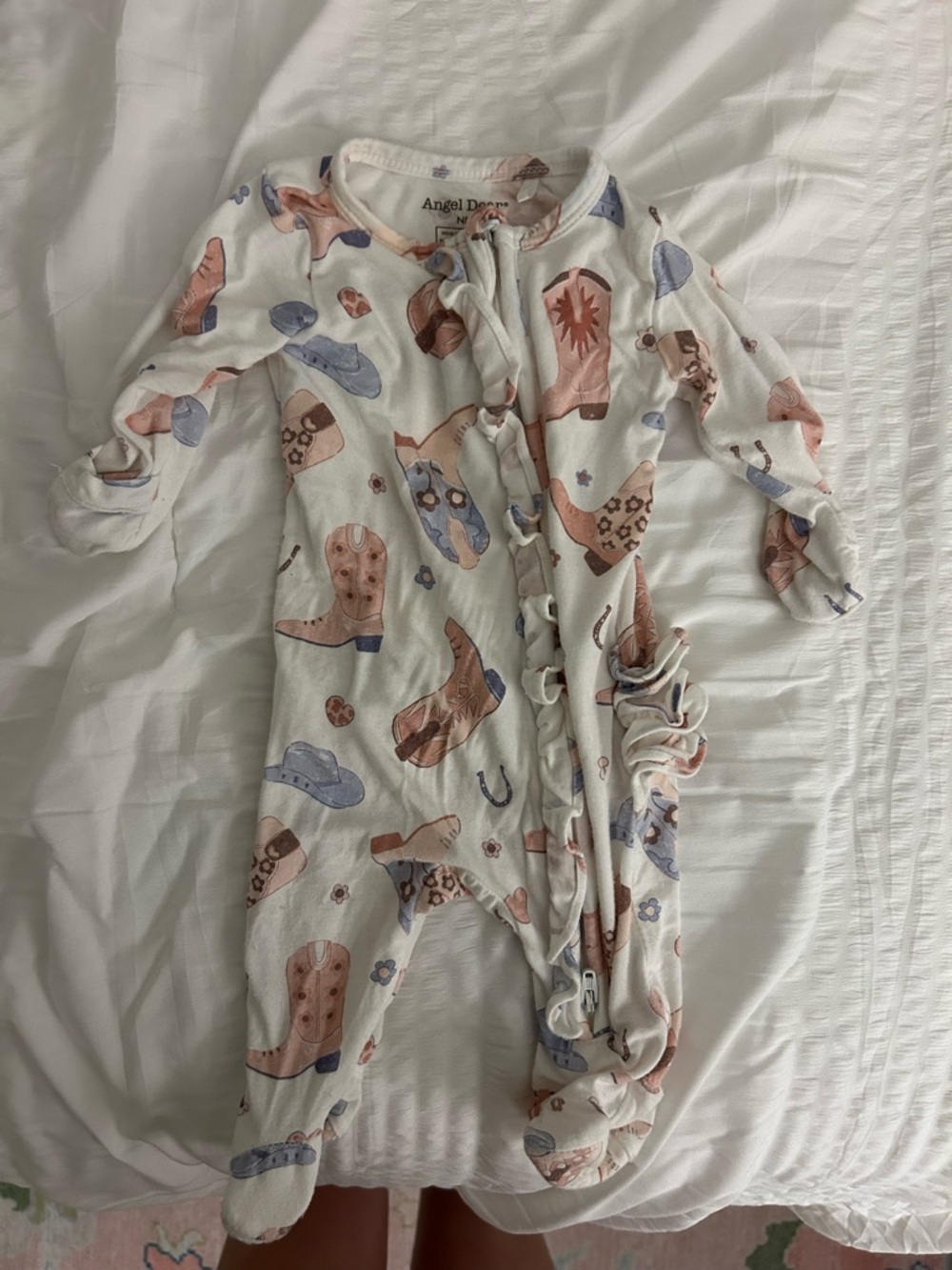 Angel Dear White Cowgirl Boot & Hat Print Footed One-Piece
